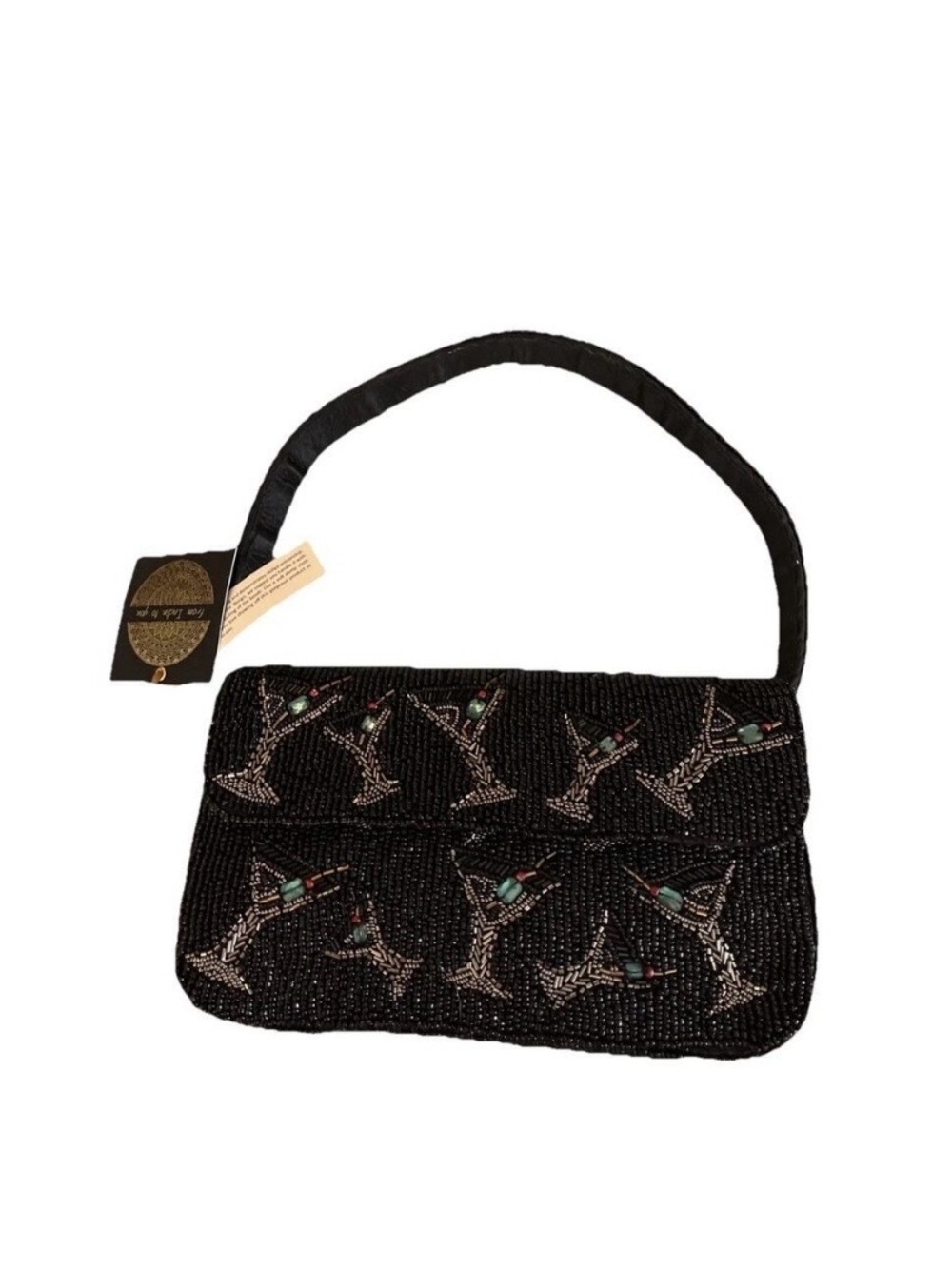 Black Beaded Cocktail Bag with Martini Motif